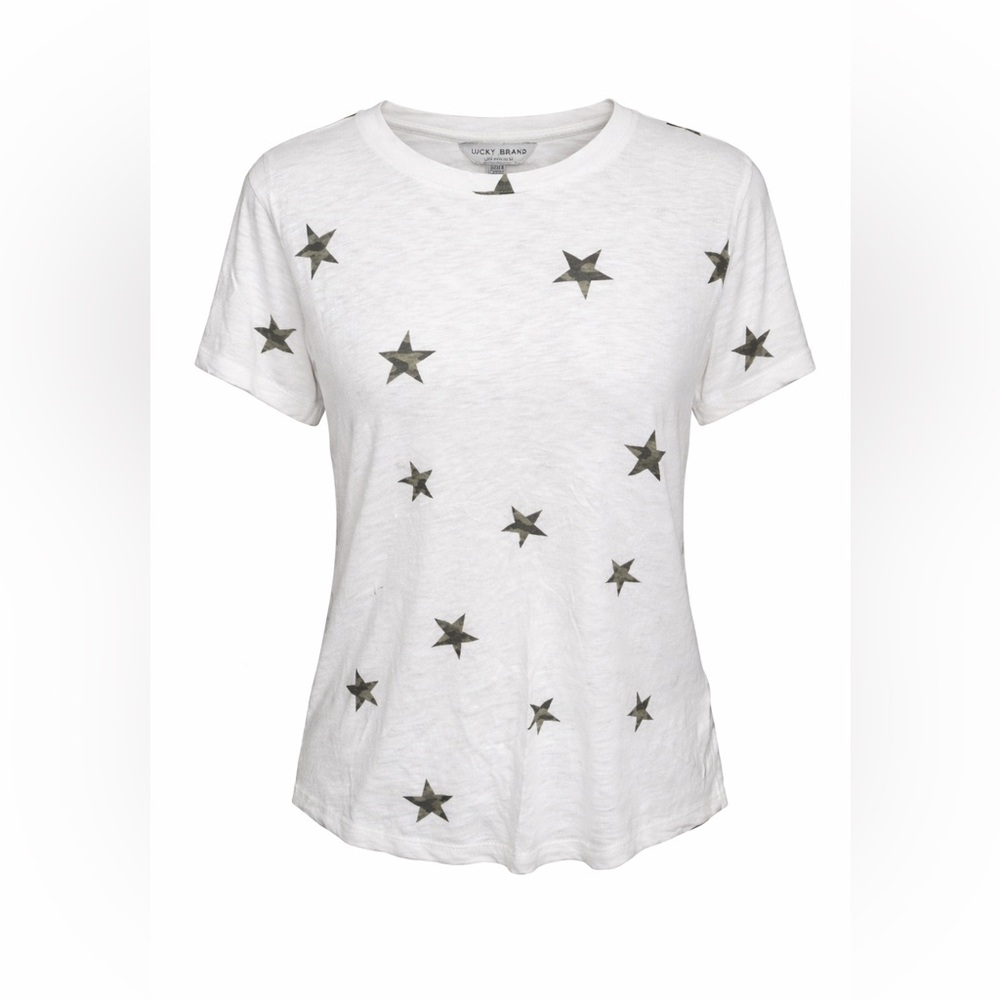 Lucky Brand Camo Stars Tee Y2K Grunge‎ Streetwear Model Off Duty Top-Medium